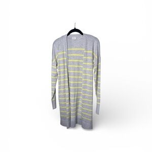 A New Day Gray and Yellow Striped Long Open Front Cardigan Size M
